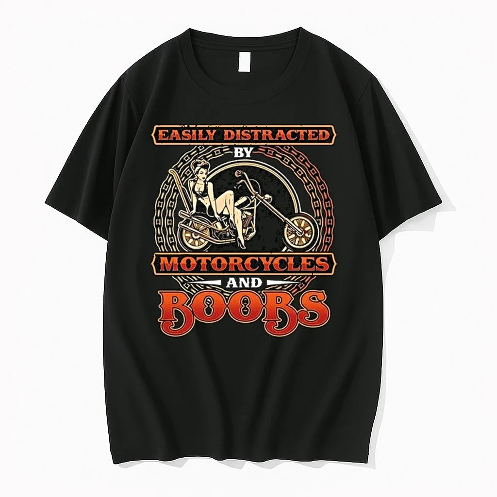 Biker Easily Distracted By Motorcycles And Boobs 0 - Adult & Kids T-Shirts, Sweatshirts & Hoodies apparel design preview 1