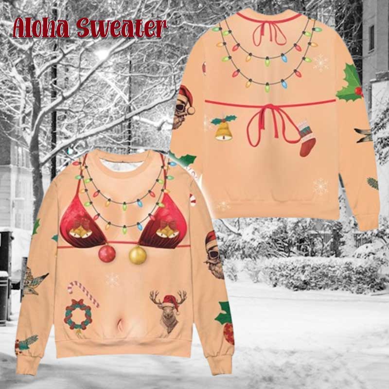 Bikini Funny Festive Chest Hair Ugly Christmas Sweater - Holiday Gift product image