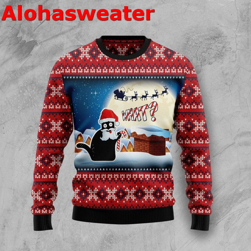 Black cat Santa Christmas Sweater - Holiday Gift product image