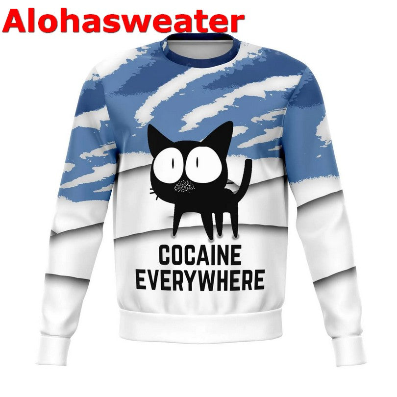 Black cat cocaine everywhere Christmas Sweater - Holiday Gift product image