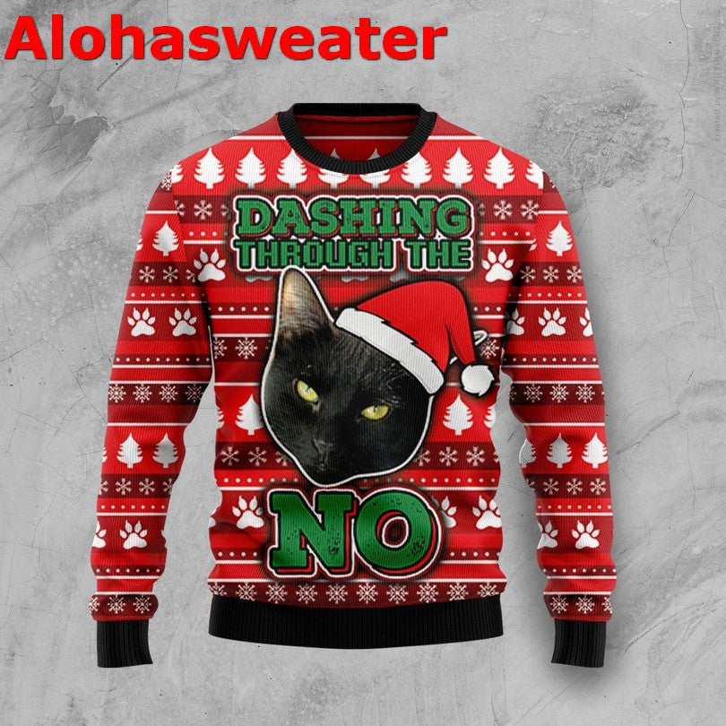 Black cat dashing through the no Christmas Sweater - Holiday Gift product image
