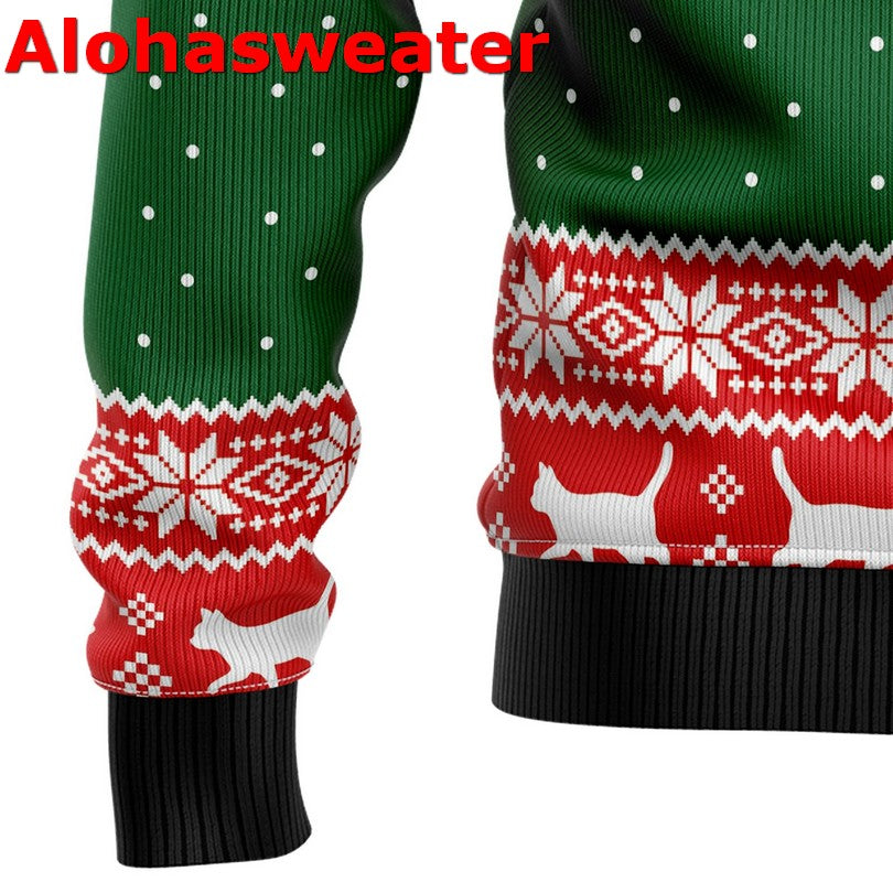 Black cat drink coffee Christmas Sweater - Holiday Gift product image 4