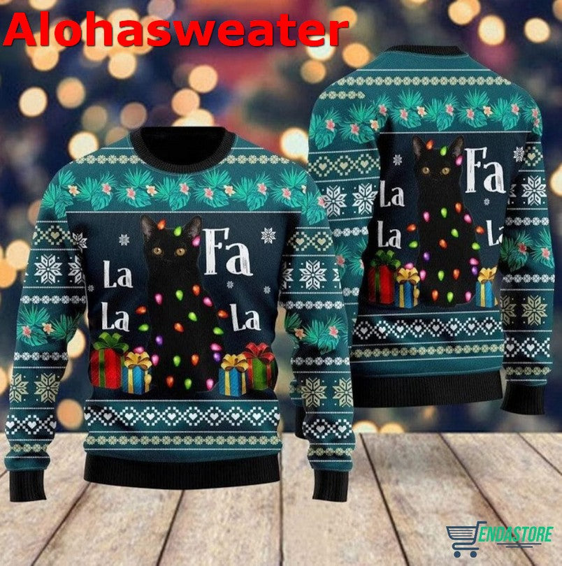 Black Cat Falalala Ugly Christmas Sweater - Holiday Gift product image
