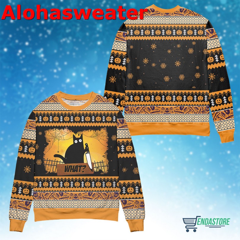 Black cat what murderous with knife Christmas Sweater - Holiday Gift product image