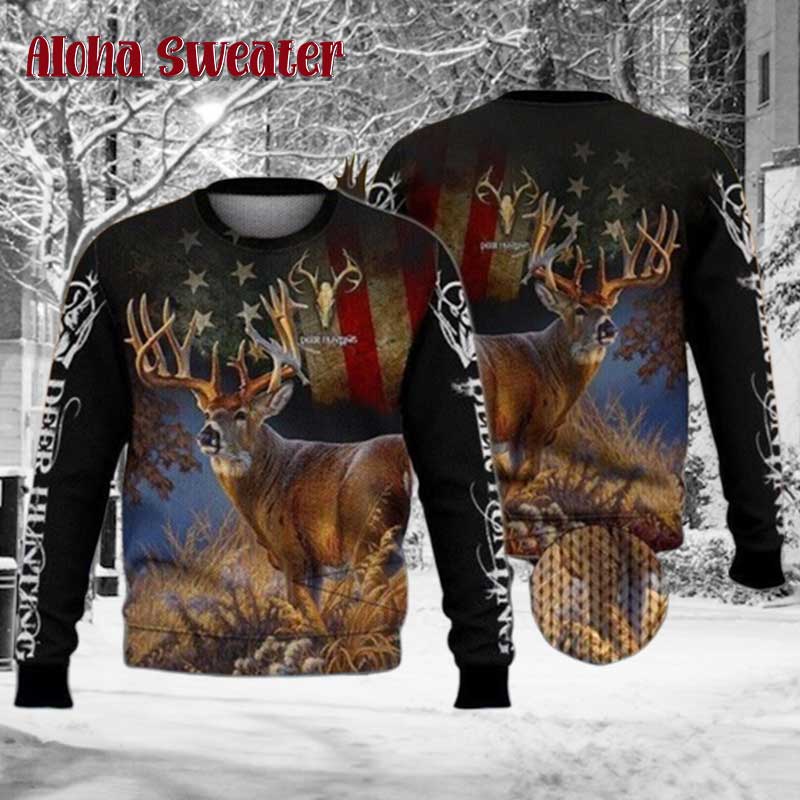 Black Deer Hunting In Forest Ugly Christmas Sweater - Holiday Gift product image