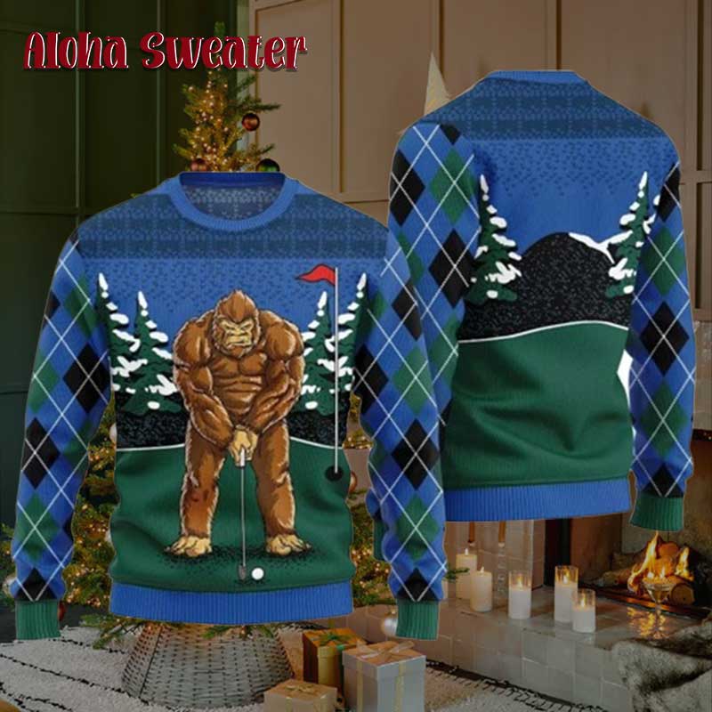Christmas Tree Lights Bigfoot Ugly Christmas Sweater - Holiday Gift product image 3