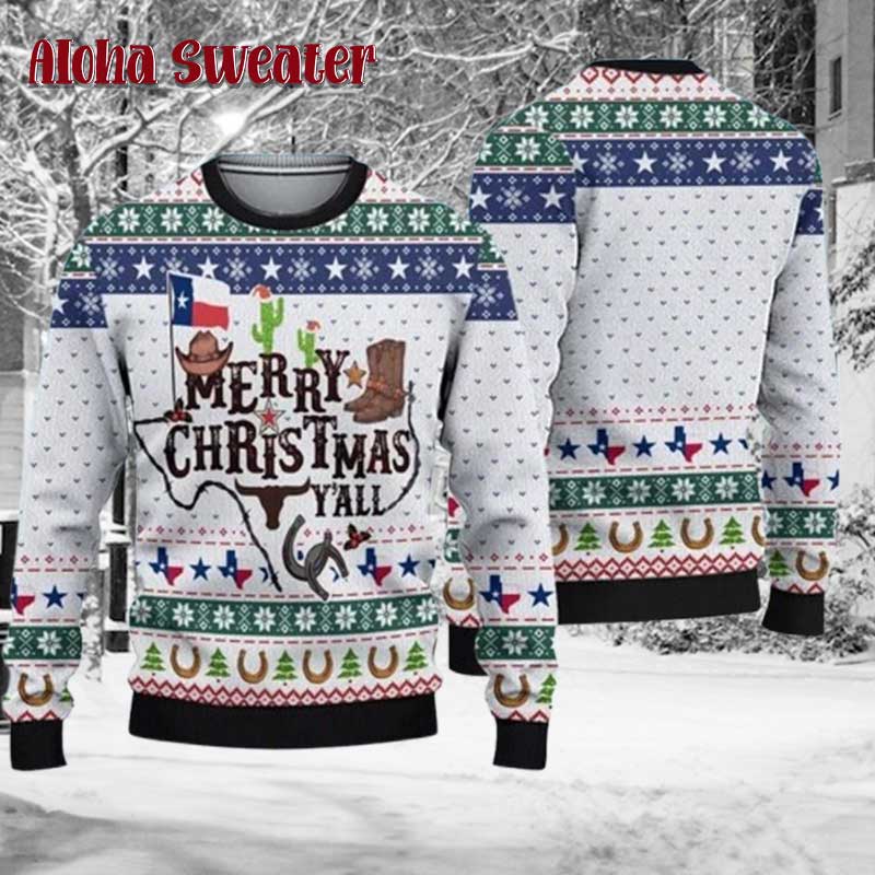 Boots Hat Longhorn Rope Cowboy Ugly Christmas Sweater - Holiday Gift product image