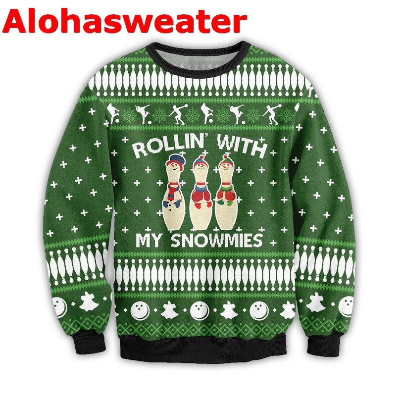 Bowling rollin with my snowmies Christmas Sweater - Holiday Gift product image 4