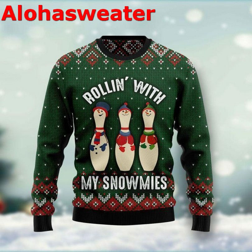 Bowling rollin with my snowmies Christmas Sweater - Holiday Gift product image 2