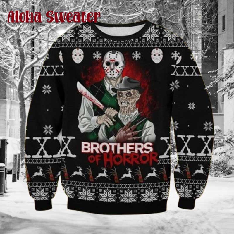 Brothers Of Horror Freddy Krueger Jason Voorhees Ugly Christmas Sweater - Holiday Gift product image