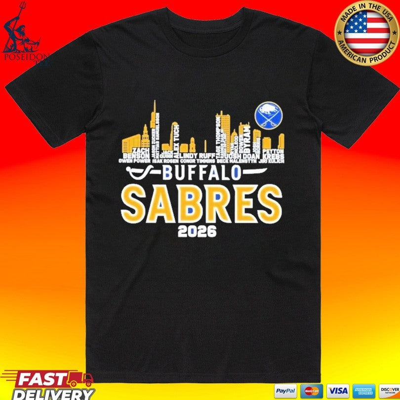 Buffalo Sabres Hockey Skyline City Players Names 2026 - Adult & Kids T-Shirts, Sweatshirts & Hoodies apparel design preview 1