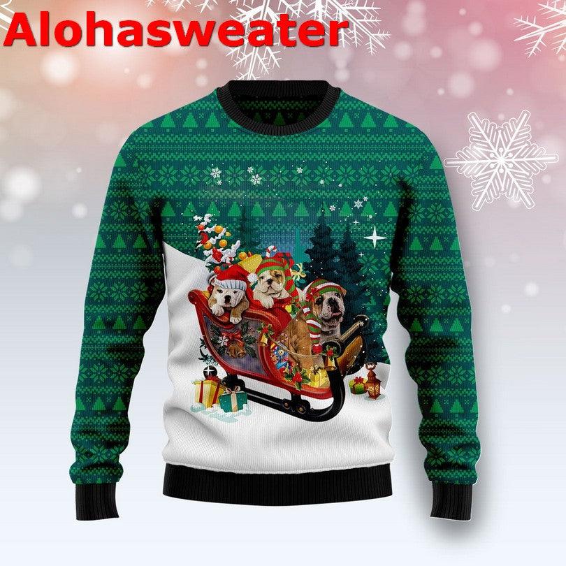 Bulldog sleigh Christmas Sweater - Holiday Gift product image