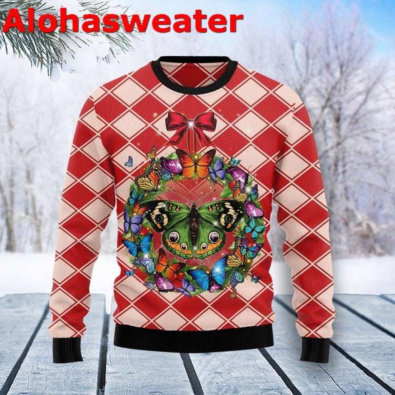 Butterfly wreath Christmas Sweater - Holiday Gift product image