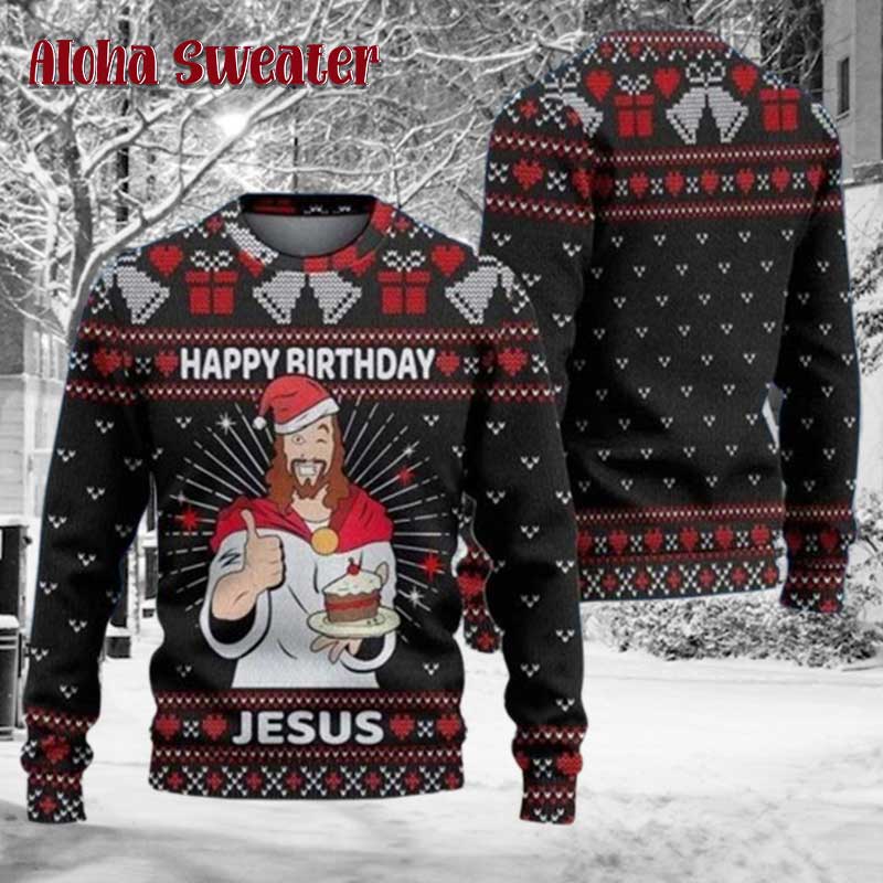 Cake Happy Birthday Jesus Ugly Christmas Sweater - Holiday Gift product image