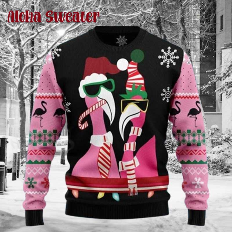 Candy Cane Flamingo Ugly Christmas Sweater - Holiday Gift product image