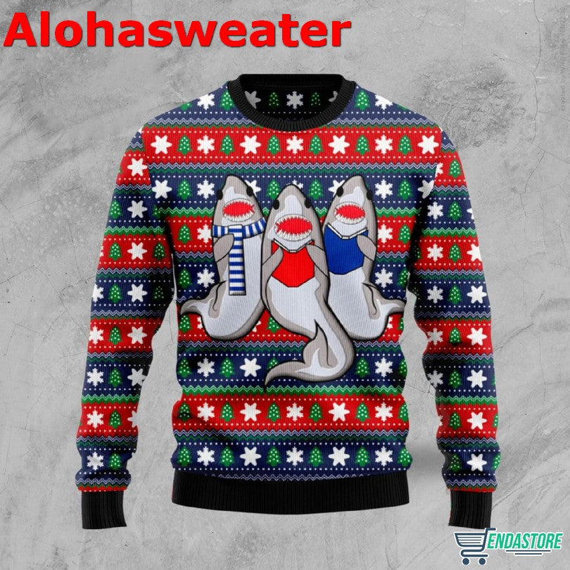 Carolling Sharks Ugly Christmas Sweater - Holiday Gift product image