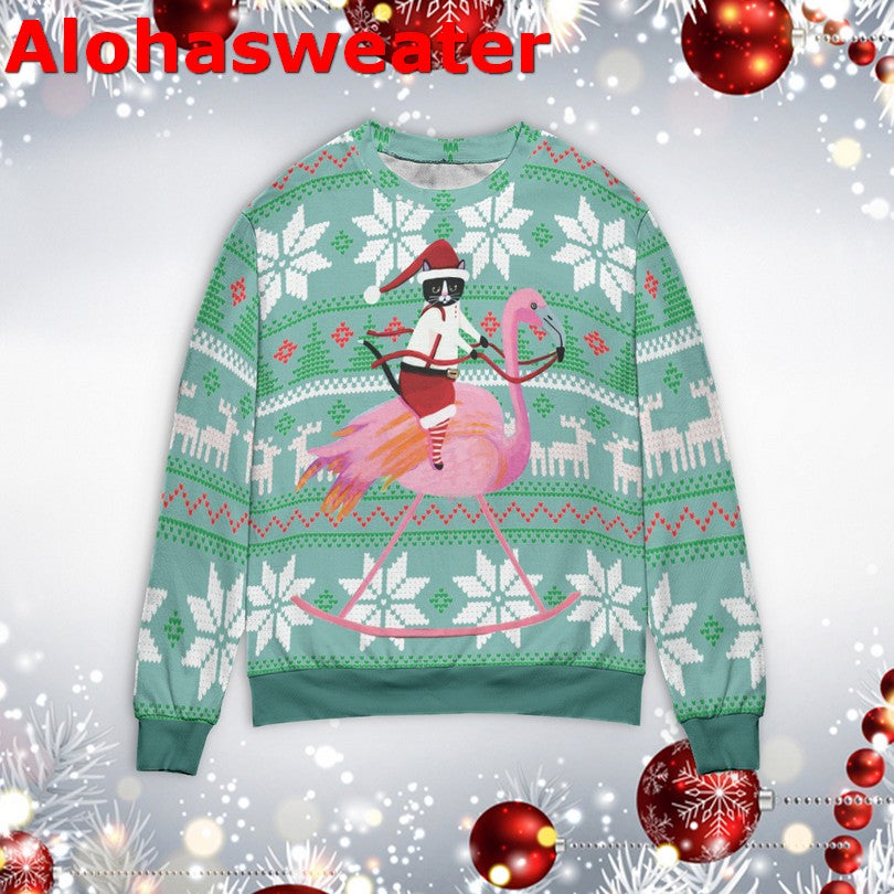 Cat And Flamingo Christmas Sweater - Holiday Gift product image