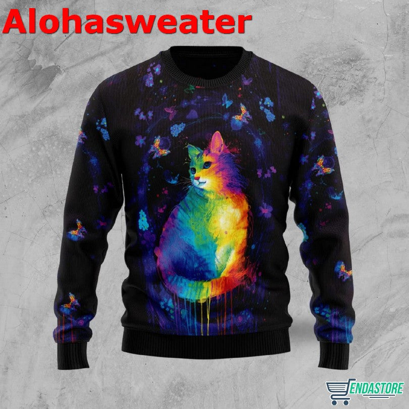 Cat Colorful Ugly Christmas Sweater - Holiday Gift product image