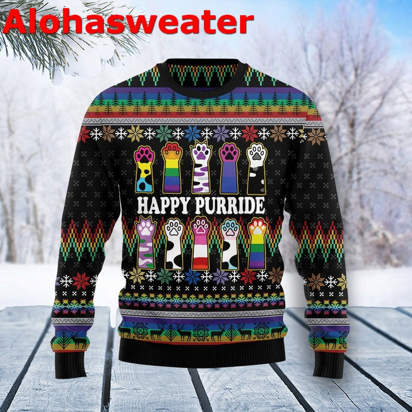Cat LGBT Color happy purride Christmas Sweater - Holiday Gift product image