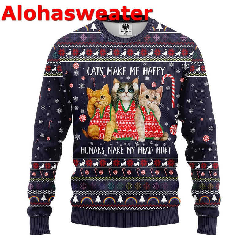 Cat make me happy Ugly Christmas Sweater - Holiday Gift product image
