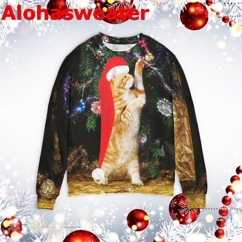 Cat purple pattern Christmas Sweater - Holiday Gift product image 3