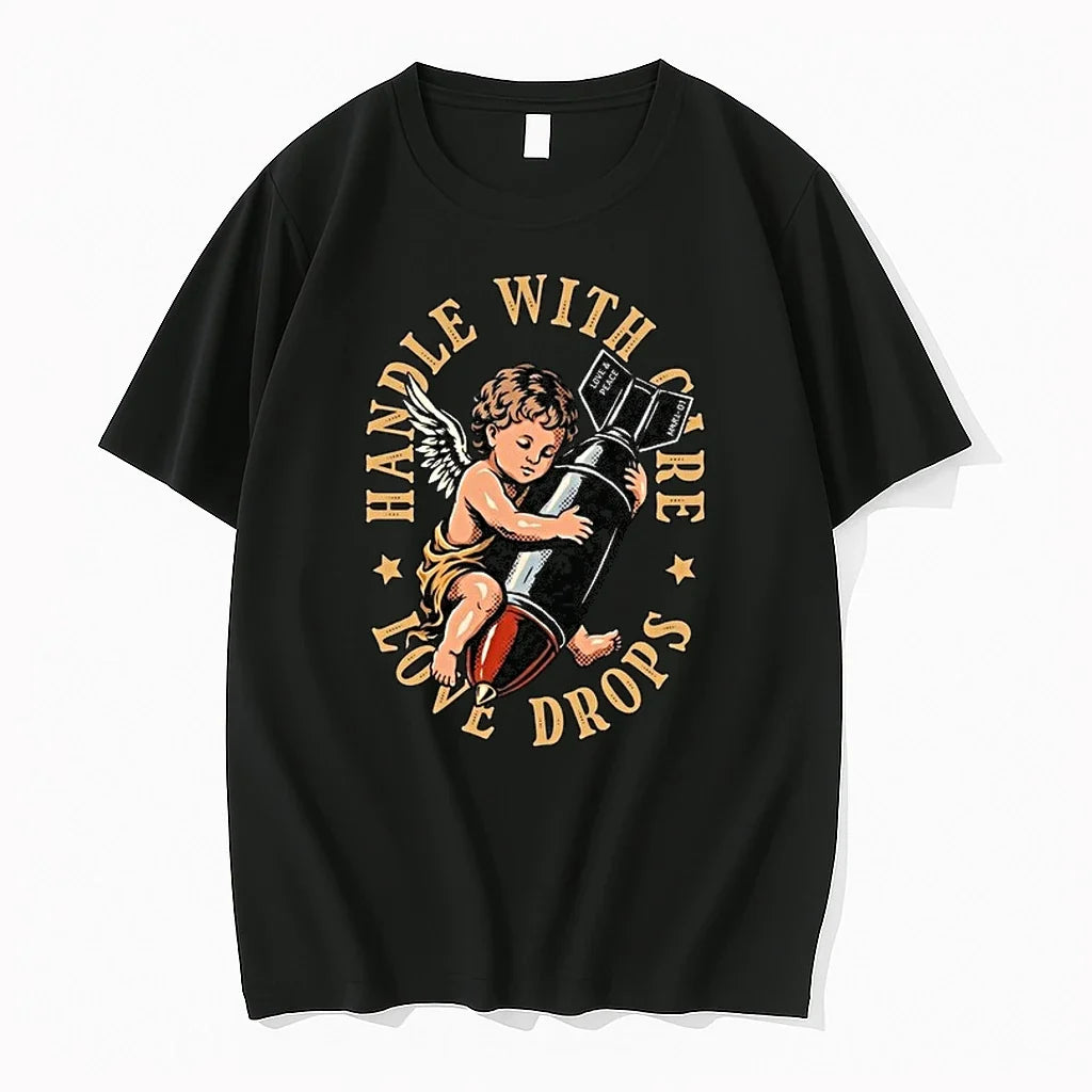 Cherub Holding A Bomb Handle With Care Love Drops 0 - Adult & Kids T-Shirts, Sweatshirts & Hoodies apparel design preview 1