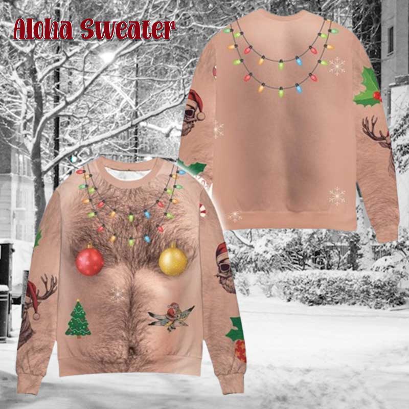 Bikini Funny Festive Chest Hair Ugly Christmas Sweater - Holiday Gift product image 2