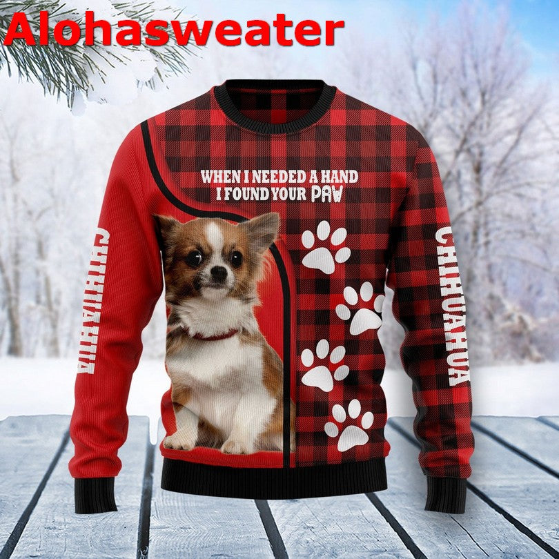 Chihuahua when i needed a hand i found you paw Christmas Sweater - Holiday Gift product image