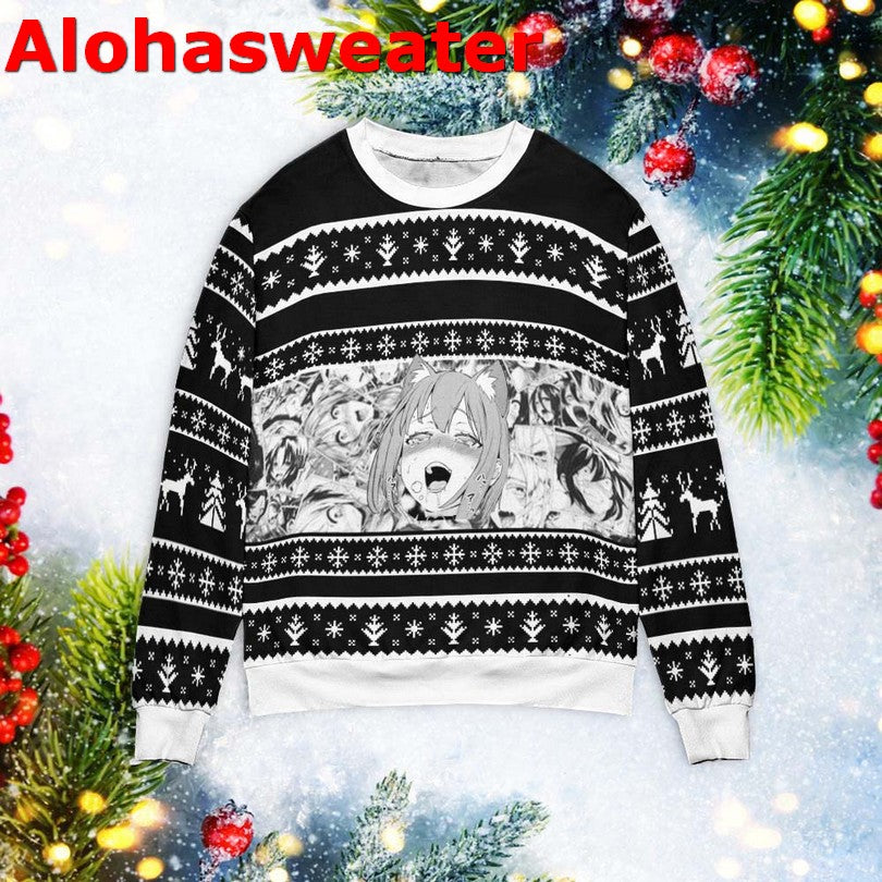 Christmas Anime Ahegao Christmas Sweater - Holiday Gift product image