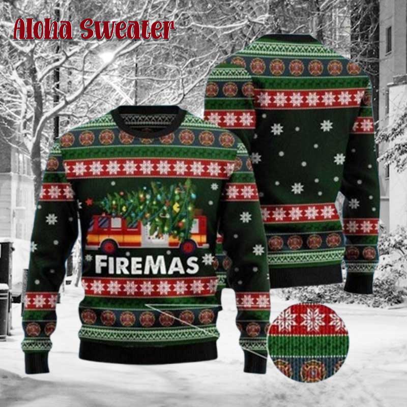 Christmas Firefighter Fire Department Ugly Christmas Sweater - Holiday Gift product image