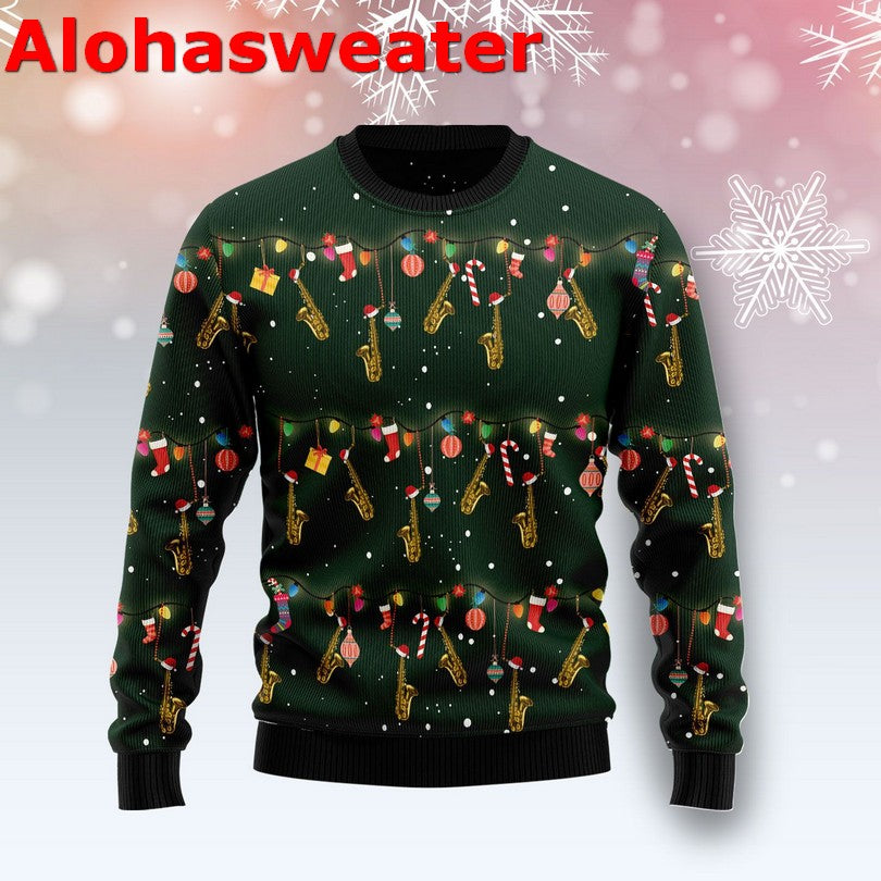 Christmas Instrument Saxophone Ugly Christmas Sweater - Holiday Gift product image