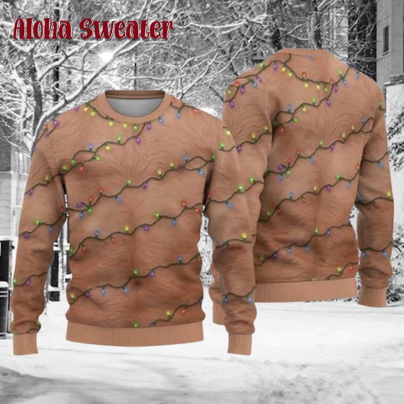 Funny Elf Costume Hilarious Hairy Chest Tattoo Ugly Christmas Sweater - Holiday Gift product image 3
