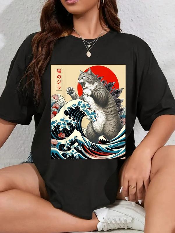 Cotton Catzilla Cat Japanese Art Funny Kid Casual - Adult & Kids T-Shirts, Sweatshirts & Hoodies apparel design preview 1