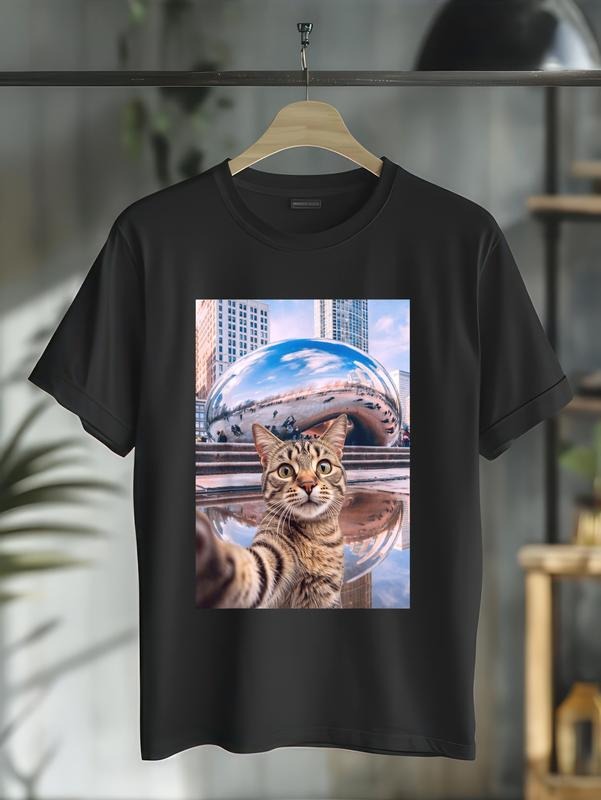 Cotton Funny Cat Selfie Chicago Bean Cloud Gate - Adult & Kids T-Shirts, Sweatshirts & Hoodies apparel design preview 1