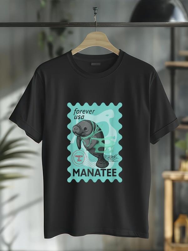 Cotton Manatee Stamp Wildlife Animal Lover Postal - Adult & Kids T-Shirts, Sweatshirts & Hoodies apparel design preview 1