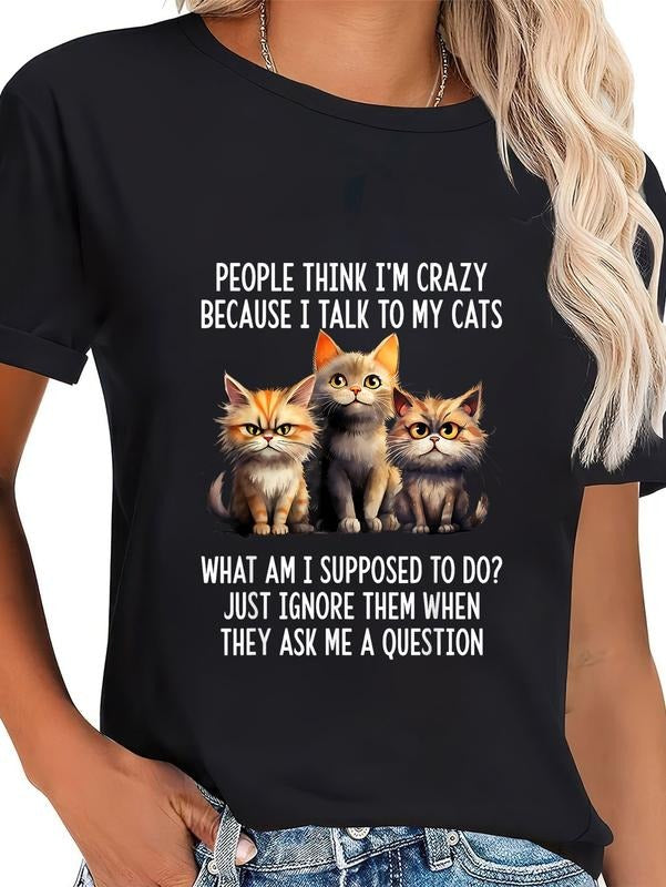 Cotton People Think I'M Crazy Because I Talk My Cats - Adult & Kids T-Shirts, Sweatshirts & Hoodies apparel design preview 1