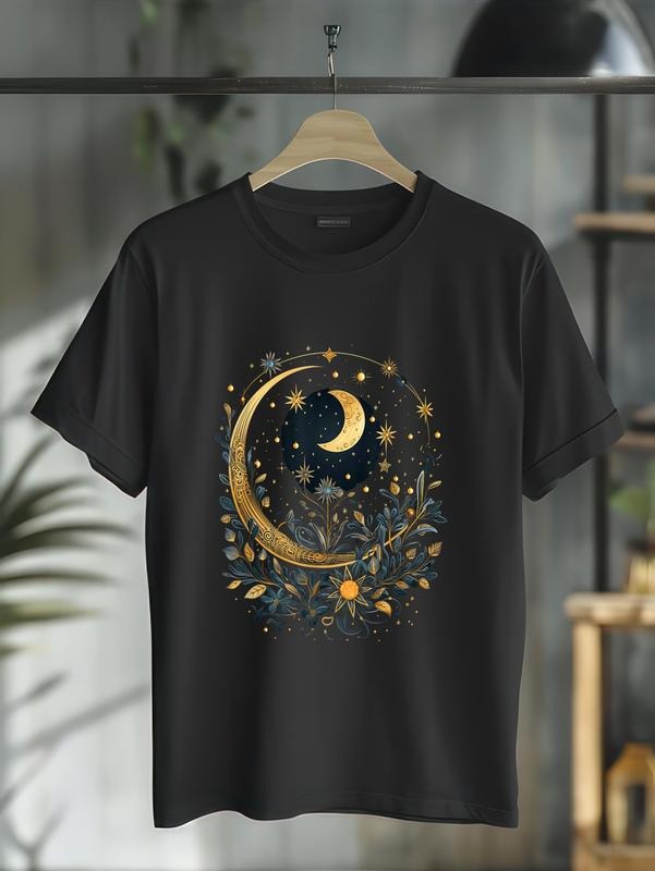Cotton Mystic Sun Moon Woman Mystical Flowers Casual - Adult & Kids T-Shirts, Sweatshirts & Hoodies apparel design preview 1