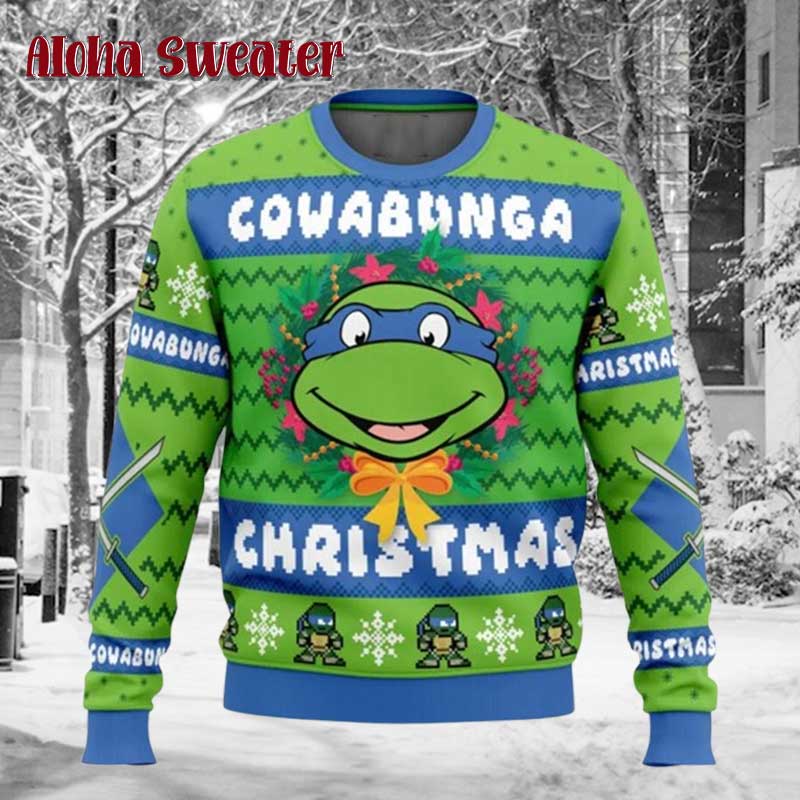 Cowabunga Leonardo Ugly Christmas Sweater - Holiday Gift product image