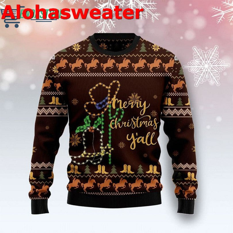 Cowboy Boots merry Christmas y’all Christmas Sweater - Holiday Gift product image