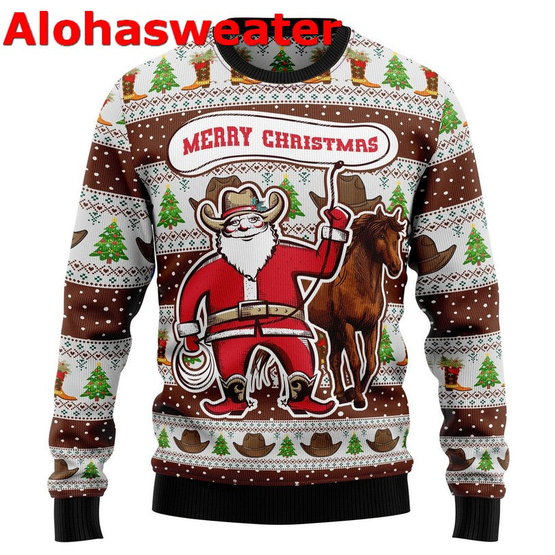 Cowboy Santa Claus merry Christmas Sweater - Holiday Gift product image