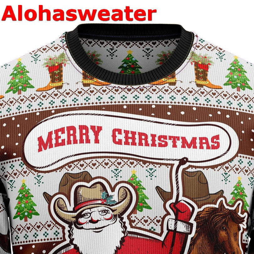 Cowboy Santa Claus merry Christmas Sweater - Holiday Gift product image 2