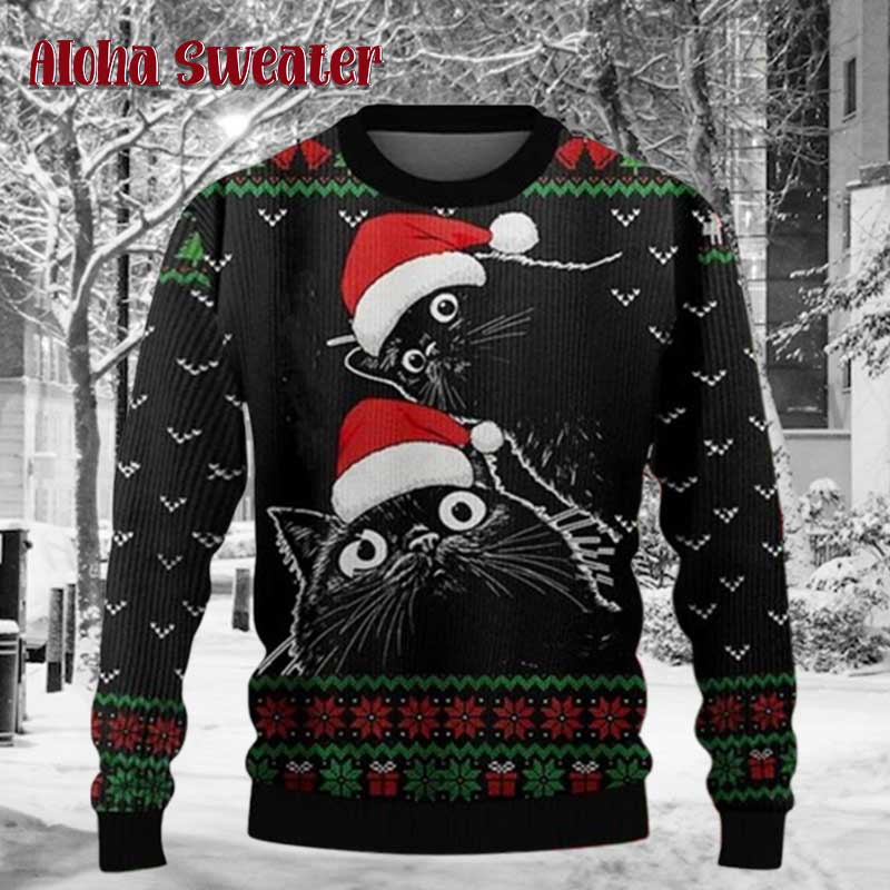 Cute Cat Kawaii Black Ugly Christmas Sweater - Holiday Gift product image