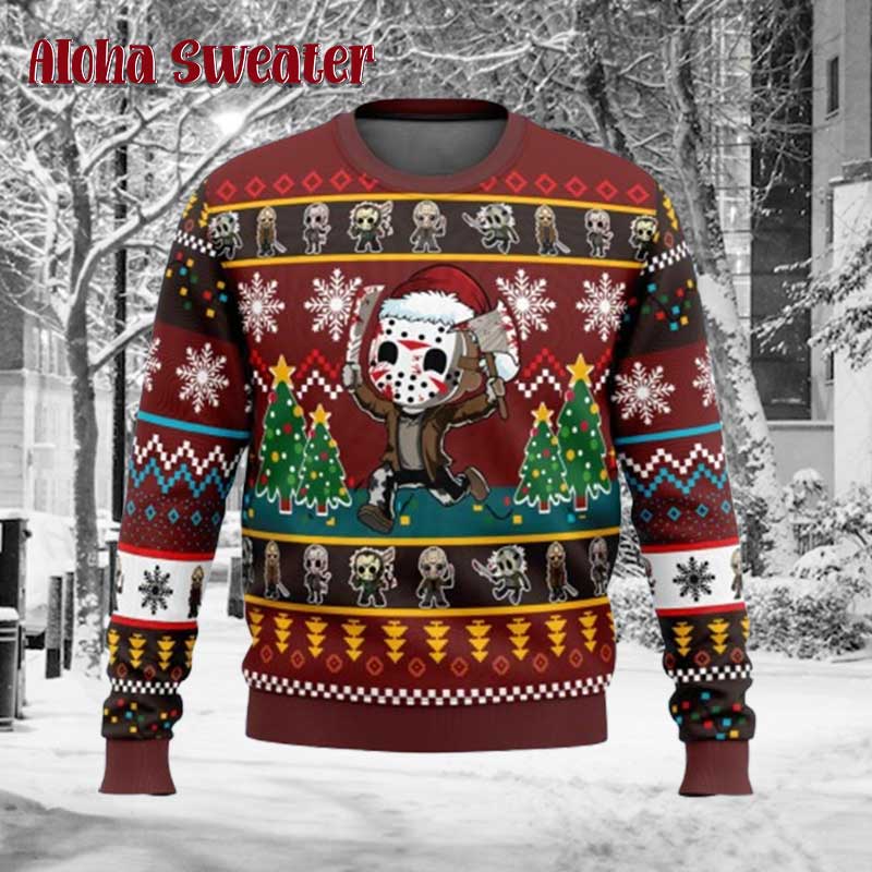 Brothers Of Horror Freddy Krueger Jason Voorhees Ugly Christmas Sweater - Holiday Gift product image 2