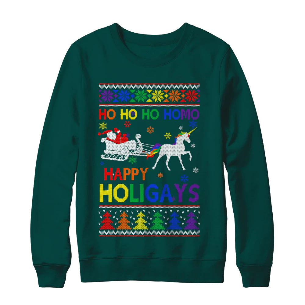 Ho ho ho santa riding unicorrn happy holigays lgbt Christmas Sweater - Holiday Gift product image 3