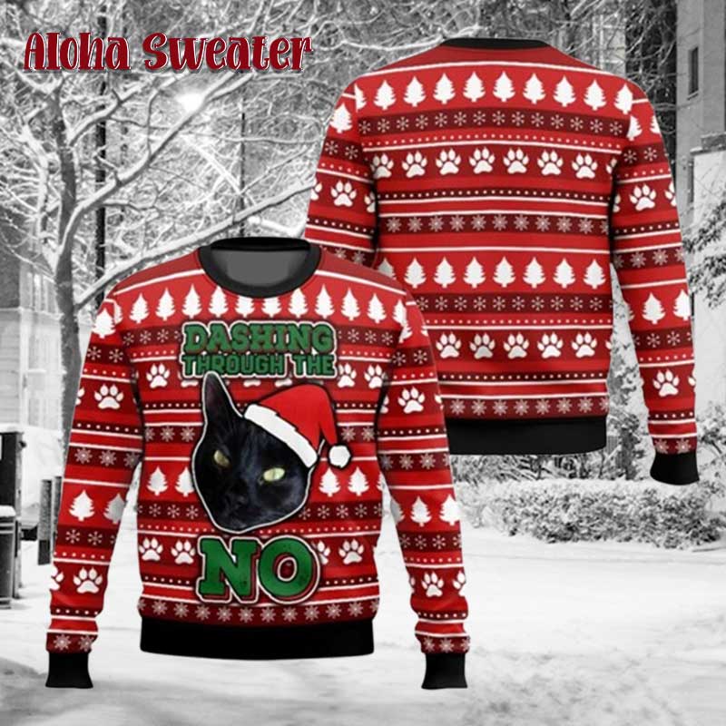 Dashing Through The No Xmas Black Cat Ugly Christmas Sweater - Holiday Gift product image