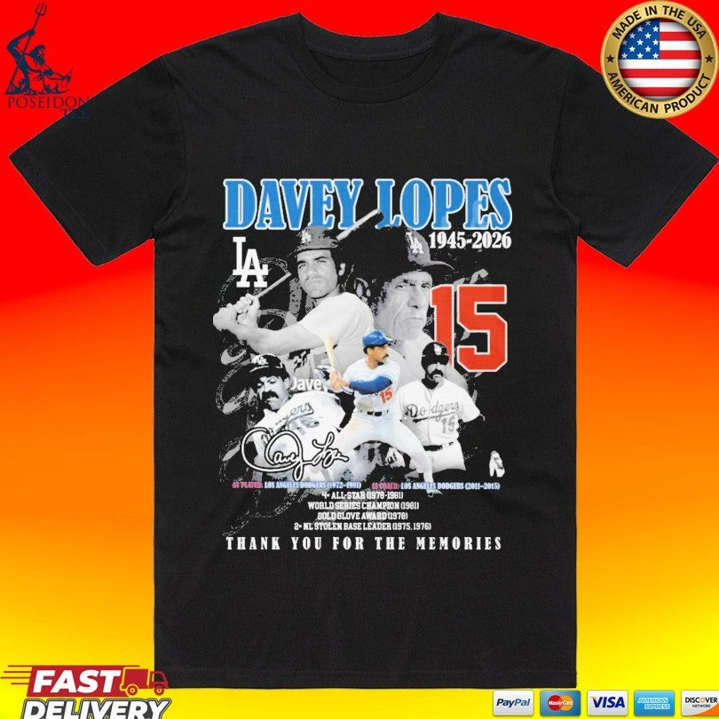 Davey Lopes Los Angeles Dodgers 1945 2026 Thank You - Adult & Kids T-Shirts, Sweatshirts & Hoodies apparel design preview 1