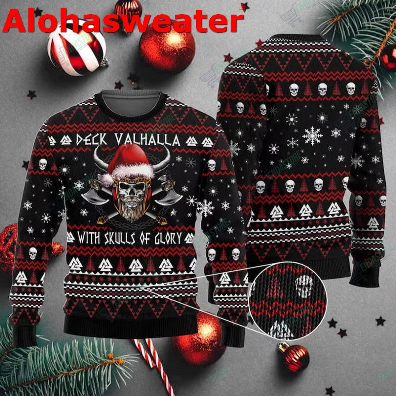 Deck the halls with skulls and bodies falalala valhalla Christmas Sweater - Holiday Gift product image 2