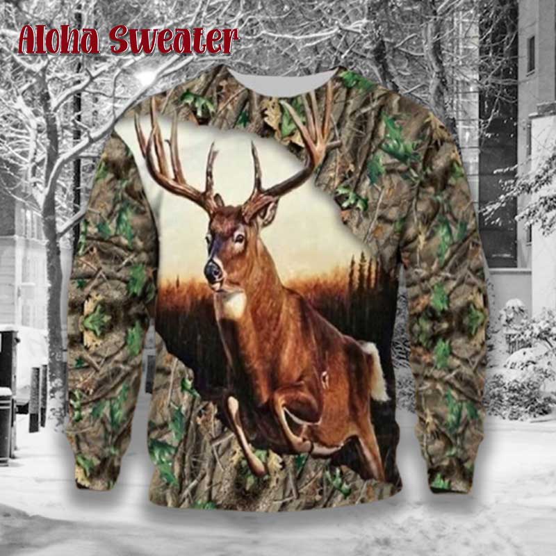 Black Deer Hunting In Forest Ugly Christmas Sweater - Holiday Gift product image 4