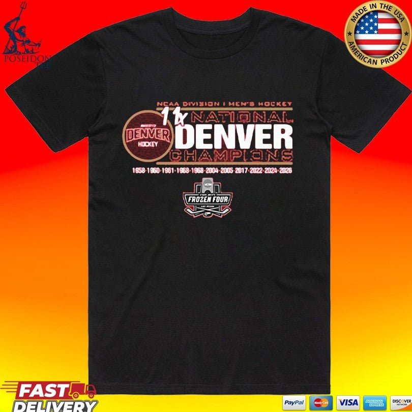 Denver Pioneers Men's Hockey 11-time National Champs - Adult & Kids T-Shirts, Sweatshirts & Hoodies apparel design preview 1