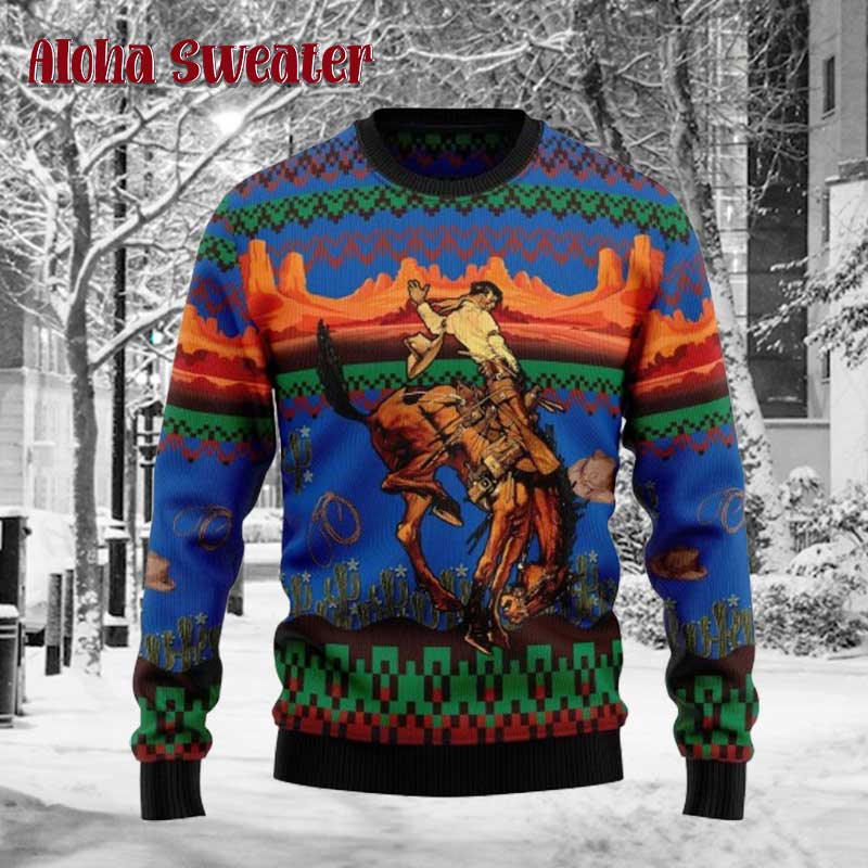 Desert Rodeo Man Cowboy Ugly Christmas Sweater - Holiday Gift product image
